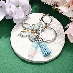 Letter I 26шт. брелок с кисточкой из прозрачной эпоксидной смолы, прозрачного акрила и искусственной замши, с кольцами для ключей из сплава, с цепочками и застежками-лобстерами, бабочка, Буква "i", 95~108 мм