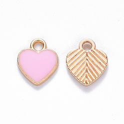 Pink Сплав эмали прелести, сердце, золотой свет, розовые, 12x10x2 мм, отверстие : 2 мм