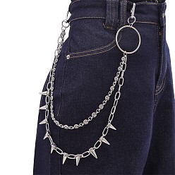 Платина Панк-стиль сплава с алюминиевыми шипами конусные двухслойные цепные ремни для брюк, платина, 400 мм