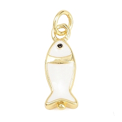 Белый Латунь эмаль подвески, рыбы прелести, долговечный, стойки покрытие, без свинца и без кадмия, реальный 18 k позолоченный, белые, 17x6.5x3.5 мм, отверстие : 3.5 мм
