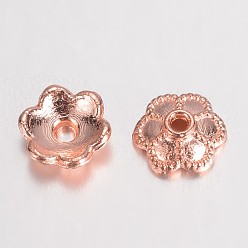 Rose Gold Alloy Bead Caps Enamel Settings, 6-Petal Flower, Rose Gold, 6x2mm, Hole: 1mm