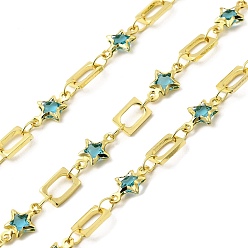 Настоящее золото 18K Латунные звездчатые цепи, со стеклом, пайки, с катушкой, реальный 18 k позолоченный, 6.5x4.5x1 мм