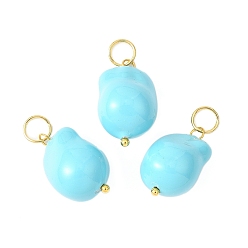 Бирюза Подвески из гальванизированного стекла с имитацией жемчуга, самородки, с открытыми пружинными кольцами из нержавеющей стали 304, бирюзовые, 19.5x12~12.5 мм, отверстие : 5 мм
