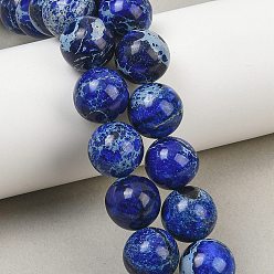 Midnight Blue Dyed Natura Imperial Jasper Beads Strands, Smooth Round, Midnight Blue, 14mm, Hole: 1mm, about 28pcs/strand, 15.35''(39cm)