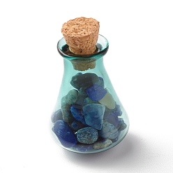 Dark Cyan Glass Wishing Bottle Decorations, with Gemstone Chips Inside and Cork Stopper, Dark Cyan, 26.5x17.5mm