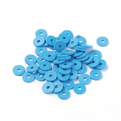 Dodger Blue Flat Round Eco-Friendly Handmade Polymer Clay Beads, Disc Heishi Beads for Hawaiian Earring Bracelet Necklace Jewelry Making, Dodger Blue, 8x0.5~1mm, Hole: 2mm, about 380~400pcs/strand, 17.7 inch
