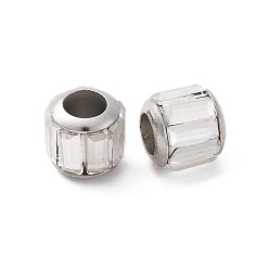 Прозрачный Латуни европейского бисера, со стеклом, бусины с большим отверстием, стойки покрытие, долговечный, без свинца и без кадмия, колонка, платина, прозрачные, 10.5x10 мм, отверстие : 5.5 мм