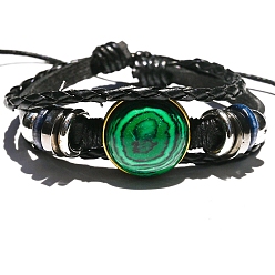 Малахит Плоские круглые многониточные браслеты из синтетического малахита, трехслойный регулируемый браслет, периметр: 7-1/8~10-1/4 дюйм (18~26 см)