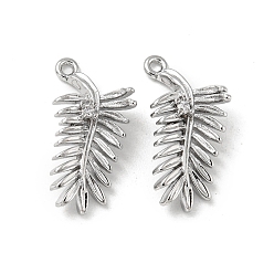 Real Platinum Plated Brass Micro Pave Cubic Zirconia Pendant, Leaf Charms, Cadmium Free & Nickel Free & Lead Free, Real Platinum Plated, 19x9x2mm, Hole: 1.2mm