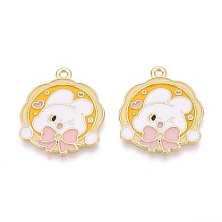 Другие Подвески из эмали и сплава, золотые, лунный пряник с кроликом, 25.5x22x1 мм, отверстие : 1.6 мм