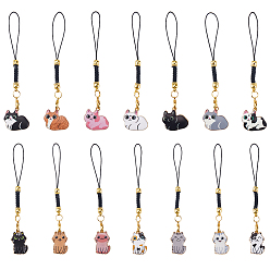 (52) Непрозрачная лаванда 14шт. ремни для мобильных телефонов из сплава и стекла в форме кошки, золотые, разноцветные, 110~115 мм, 14 шт / комплект