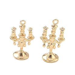 Chapado en Oro Real 18K Latón micro pavimenta claro colgantes de circonio cúbico, amuletos de velas, real 18 k chapado en oro, 22x12x7.5 mm, agujero: 1.5 mm