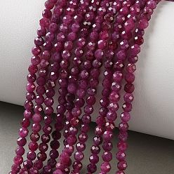 Рубин Натуральные рубиновые бисерные пряди, граненые, круглые, 3 мм, отверстие : 0.6 мм, около 131 шт / нитка, 14.80'' (37.6 см)
