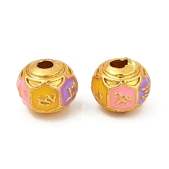 Pink Латунь эмаль бисера, без кадмия, без никеля и без свинца, круглые, матовый золотой цвет, розовые, 6x5 мм, отверстие : 1.4 мм