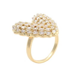 Золотой Кольца на палец с прозрачным кубическим цирконием, Сердце из латуни палец кольца для женщин, без кадмия и без свинца, золотые, внутренний диаметр: 16 мм