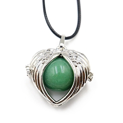Green Aventurine Natural Green Aventurine Cage Pendant Necklaces, Heart Wing, 20.08~31.50 inch(51~80cm)