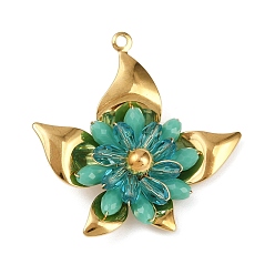 Бирюза 304 подвески из нержавеющей стали, с акриловыми шариками, цветок, золотые, бирюзовые, 35x35.5x10 мм, отверстие : 1.8 мм