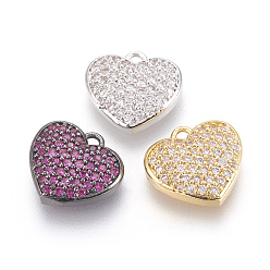 (52) Непрозрачная лаванда Латунные микро проложить кубического циркония прелести, сердце, разноцветные, 11.5x12x3 мм, отверстие : 1.2 мм