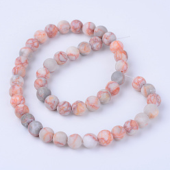 Netstone Natural Red Netstone Beads Strands, Round, Frosted, 10~10.5mm, Hole: 1.2mm, about 36pcs/strand, 15.5 inch