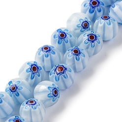 Светло-Голубой Handmade millefiori lampwork beads strands, круглые, Небесно-голубой, 8 мм, отверстие : 0.7 мм, около 48 шт / нитка, 14.37'' (36.5 см)