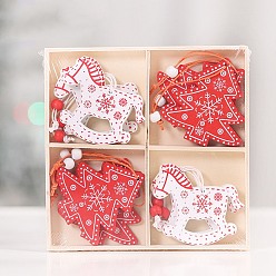 (52) Непрозрачная лаванда Рождественская деревянная коробка с подвеской, для подвесных украшений на елку, елка и лошадь, разноцветные, 60 мм, 12 шт / комплект