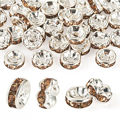 Свет Колорадо Топаз 30шт 2 цветные латунные бусины со стразами, прямой фланец, рондель, серебряные, свет Колорадо Топаз, 6x3 мм, отверстие : 1 мм, 15 шт / стиль