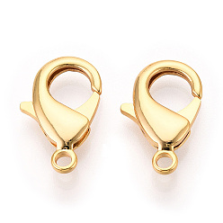Настоящее золото 18K Карабин-лобстеры, латунные, долговечный, без никеля , реальный 18 k позолоченный, 12x7.5x3 мм, отверстие : 1.4 мм