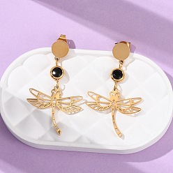 Настоящее золото 18K 304 серьги-гвоздики в виде стрекоз из нержавеющей стали, со стеклом, ионное покрытие (ip), реальный 18 k позолоченный, 38x22 мм