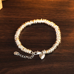 Серебро Браслеты из латунных бусин для женщин, самородки, с сердцем очарование, серебряные, 6.30 дюйм (16 см)