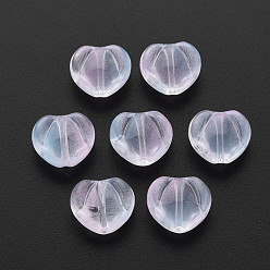 Pearl Pink Two Tone Transparent Spray Painted Glass Beads, Heart, Pearl Pink, 10.5x12x6.5mm, Hole: 1mm