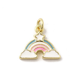 Радуга Латунь эмаль прелести, с прыжковых колец, реальный 18 k позолоченный, без кадмия, без никеля и без свинца, радуга, 10.5x12.5x2 мм, отверстие : 2 мм