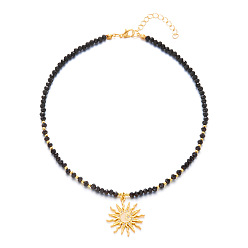 Черный Богемные подвески в виде солнца из цинкового сплава с эмалью и кристаллами, украшенные стразами., стекло бисера ожерелья, золотые, чёрные, 14.96 дюйм (38 см)