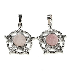 Розовый Кварц Природного розового кварца подвески, подвеска в виде стойки из латуни со звездой, платина, без кадмия и без свинца, 27.5x25.5x7~8 мм, отверстие : 8x5 мм