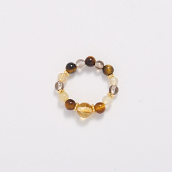 Тигровый глаз Регулируемые кольца на палец из натурального тигрового глаза, стрейч-кольца, внутренний диаметр: 16.2~16.6 мм