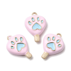 Pink Подвески из эмали и сплава, лапы печатать прелести, золотые, розовые, 15x10.5x4 мм, отверстие : 1 мм