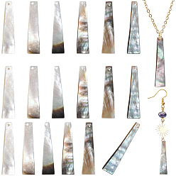 Black Lip Shell 30Pcs Natural Black Lip Shell Pendants, Trapezoid Charms, 25~30x5~7x1~2mm, Hole: 1~1.2mm