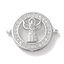 Платина Латунь с покрытием из латуни, микро-паве, прозрачные подвески из кубического циркония, плоский круглый с ангельскими звеньями, долговечный, без свинца и без кадмия, платина, 17x22x4 мм, отверстие : 1.4 мм