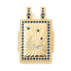 Полуночно-синий Латунные микро проложить кубического циркония подвески, без кадмия, без никеля и без свинца, прямоугольник амулеты, темно-синий, 29x18x6 мм, отверстие : 4.5x3 мм