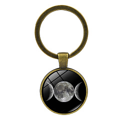 Луна Сплав со стеклянным кейчианом, плоские круглые с луной, луна, 6x2.7 см