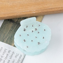 Светло-Голубой Заколки для волос из ПВХ для женщин, со стразами, формы раковины, Небесно-голубой, 36x42x26 мм