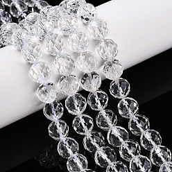Хрусталь Природных кристаллов кварца бисер нитей, горного хрусталя, круглый с гранями, 9~10 мм, отверстие : 0.9 мм, около 19~20 шт / нитка, 7.40~7.80'' (18.8~19.8 см)