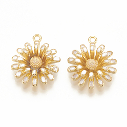Echt 18 k vergoldet Messing Emaille Reize, Blume, Nickel frei, echt 18 k vergoldet, 14x12x4 mm, Bohrung: 1 mm