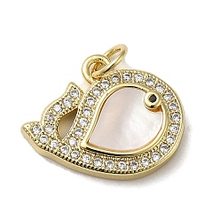 Real 18K Gold Plated Brass Micro Pave Cubic Zirconia Pendants, Cadmium Free & Lead Free, with Shell, Fish, Real 18K Gold Plated, 15x17x3.5mm, Hole: 3.4mm
