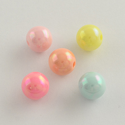 Mixed Color AB Color Plated Acrylic Round Beads, Mixed Color, 14x13mm, Hole: 2.5mm, about 320pcs/500g