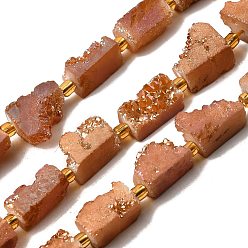 Шоколадный Гальванические натуральный druzy шарики агата стренг, прямоугольные, с бисером, цвет шоколада, 15~16.5x7.5~9.5x7.5~12 мм, отверстие : 1 мм, около 10 шт / нитка, 7.36''~7.48'' (18.7~19 см)