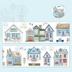 Светло-Синий Бумажные самоклеящиеся декоративные ленты, для чемодана, скейтборде, холодильник, шлем, город, дом, голубой, 60.5x39 мм