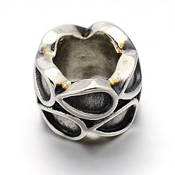 Antique Silver Retro 304 Stainless Steel Big Hole Column Carved Drop Beads, Antique Silver, 7.5x11mm, Hole: 6mm