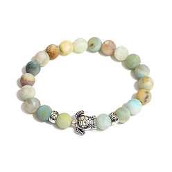 Flower Amazonite Браслет-стрейч с круглыми бусинами и черепахой из цветка амазонита