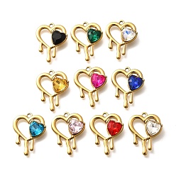 (52) Непрозрачная лаванда 304 подвески из нержавеющей стали, со стразами, реальный 18 k позолоченный, ионное покрытие (ip), сердце, разноцветные, 25.5x19.5x5.5 мм, отверстие : 2 мм