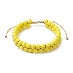 Желтый Круглые синтетические бирюзовые плетеные браслеты из бусин, желтые, 1/2 дюйм (1.2 см), внутренний диаметр: 2-1/8~3-3/8 дюйм (5.3~8.5 см)